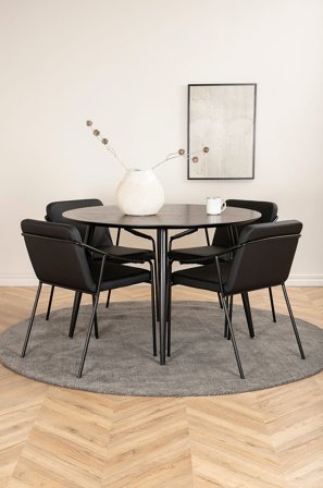 Venture Home - Matgrupp Dipp med 4 st matstolar Tvist - Svart - Matgrupp 4 personer - Från Homeroom