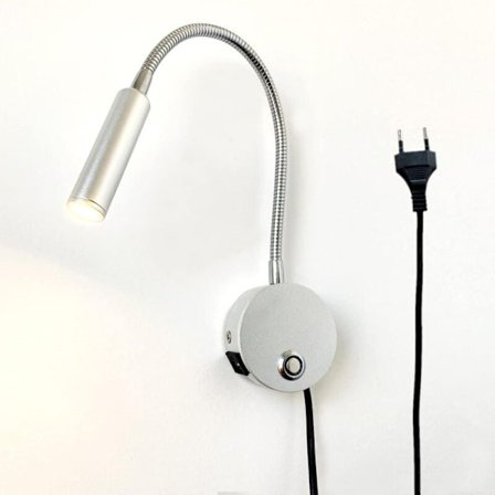 Dimbar LED vegglampe med berøringsfunksjon, USB-port og strømbryter, fleksibel svanehalslampe med støpsel, 3W veggmontert B