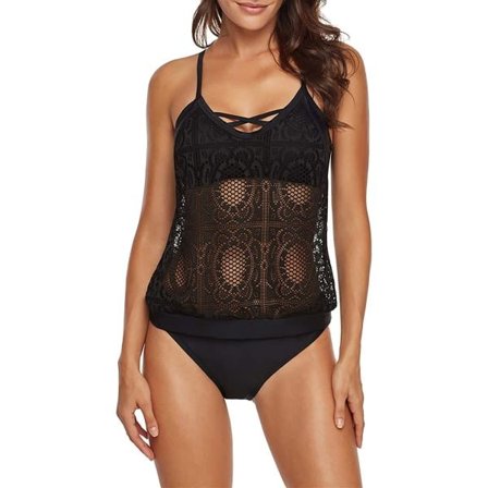 CDQ Sporttinen 2-osainen tankini push-upilla, musta risti edessä, koko 38CDQ