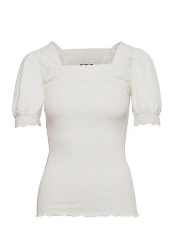 Organic T-Shirt Ss W/Lace White Rosemunde