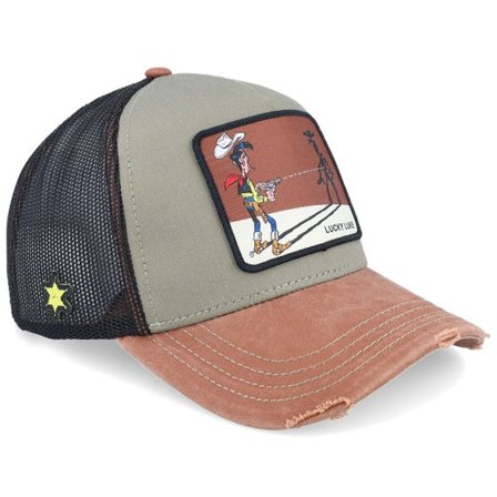 Capslab - Grön trucker Keps - Lucky Luke Brown/Grey A-Frame Trucker @ Hatstore