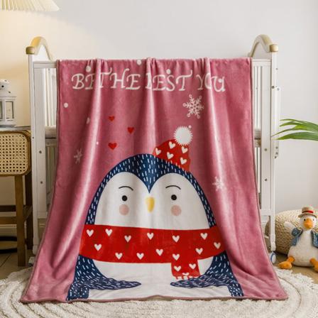 Mjuk komfortfilt Barns liten Cartoon Coral Fleece Flanell Barn Penguins in love 100*140cm