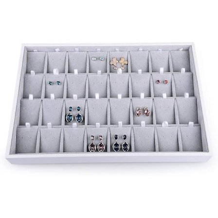 Fløyelsbelagt Stabelbar Smykkebrett med 32 Ruter - Ørepyntarrangør, Visningsstativ, Smykkeskrin