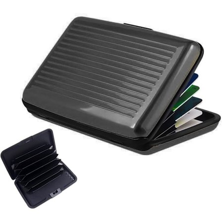 Alumiininen luottokorttikotelo, Anti-RFID-korttikotelo, 6 luottokorttipaikkaa, unisex (musta)