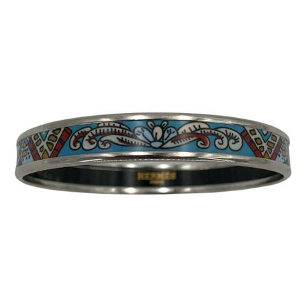 Hermès Vintage Pre-owned Hermès Bangle In Turquoise, Yellow Burgundy Enamel On Palladium blå, Dam Vintage Smycken, Dam, Storlek: ONE SIZE