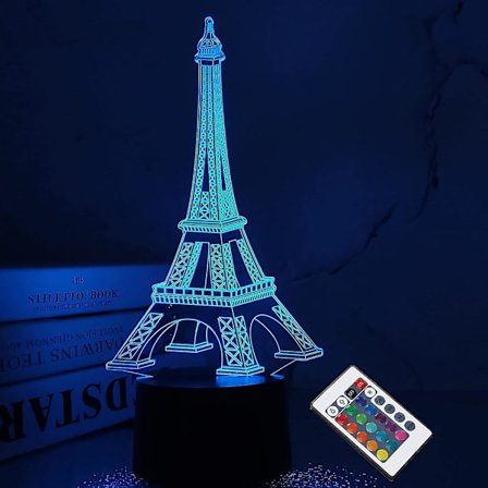 Eiffeltårnet Natlampe 3D Illusion Lampe Visuel Soveværelsesdekoration LED Lampe Med Fjernbetjening 16 Skiftende Farver Paris Fashion Style Akryl Gaver