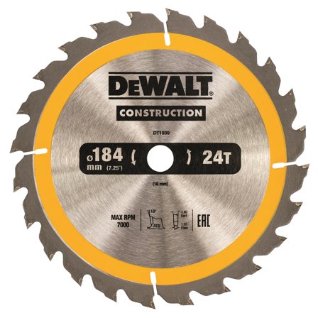 Dewalt DT1939-QZ Sågklinga 184 x 16 mm, 24T, Såga