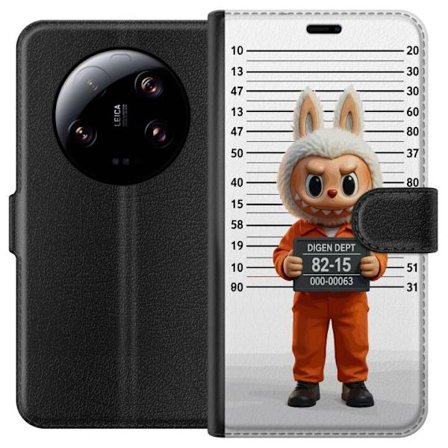 Yhteensopiva Lompakkokotelo Xiaomi Xiaomi 13 Ultra Söpö piirretty pupuhahmo vankilavaatteissa ja vankinumerolla taustana mittamerkinnät