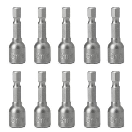 10 stk magnetisk mutterdriversett 8mm 5/16" socketadapter sekskantbor