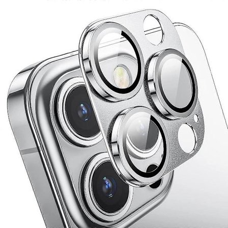 Kamerabeskyttelse i aluminiumslegering + herdet glass for iPhone 16 Pro/16 Pro Max - Sølv