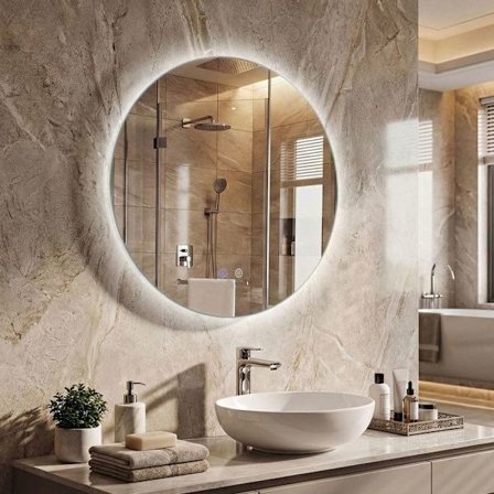 COSTWAY LED Spejl Badeværelse 60 x 60 cm med Justerbar Lysstyrke, Hukommelsesfunktion, Antidugfunktion, Blødt Baggrundslys