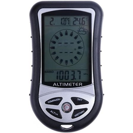 Høydemåler, barometer, termometer, værmelding, lommekompass for utendørs