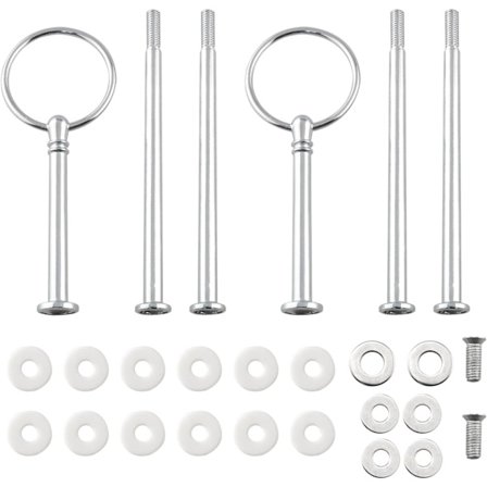 2 Set Metall Party Bröllop Cupcake Fruktställ Centerhandtag Beslag Rund Borr Rund Hårdvarustång, Silver 3 Vånings Kraftig Platt