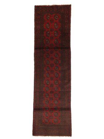 Koberec Afghán Fine 80X295 Běhoun Černá/Tmavě Červená (Vlna, Afghánistán)