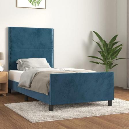 Vidaxl Sängram Med Huvudgavel Mörkblå 90x200 Cm Sammet Blå