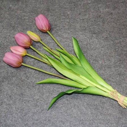 Ylellinen silikoni Real Touch tulppaanikimppu koristeellinen keinotekoinen