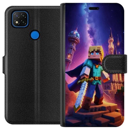 Yhteensopiva Lompakkokotelo Xiaomi Xiaomi Redmi 9C Block-sankari, jolla on miekka edessä taikalinnaa vasten, yöllisessä fantasiaympäristössä, ee