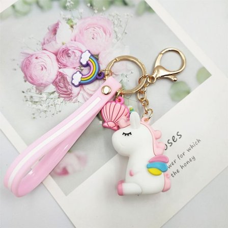 Enhjørning nøkkelring gave (hvit), heldig silikon nøkkelring, datter, sønn, venns nøkkelring, kollegas søte nøkkelring tilbehør