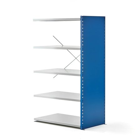 Lagerreol, påbyggseksjon, H1740 B1030 D600 mm, lukket gavl, blå/grå
