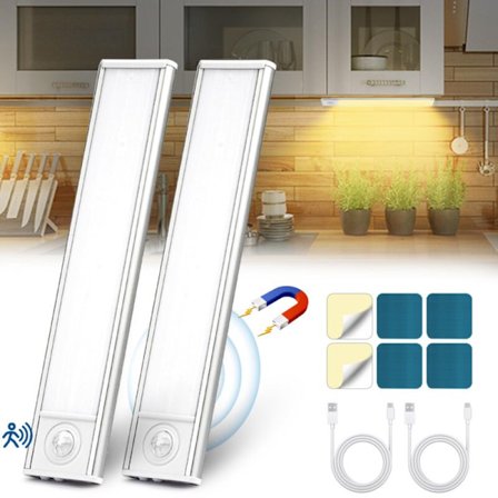 LED Kökslampa, Trådlös USB Uppladdningsbar Skåplampa, 6000K LED Köksbelysning Under Skåp, Magnetisk Dimbar med Sensor (20cm 2-pack)