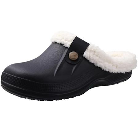 Eyriphy Män Clogs Skor Varm Plush Inomhus Toffpers Icke-Slips Vattentät Vinter Bomull Slides Fluffig Päls Sovrummer Tofflor För Män Black White 44-45(