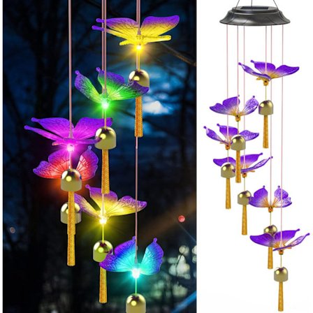 Solcelledrevne sommerfugle-vindspil, farveskiftende LED-sommerfugle-solvindspil udendørs vandtæt, gårdhave hængende dekoration