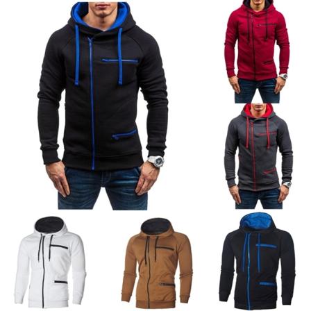Herrar Dragkedja Kontrastfärg Hoodie Höst Casual white L