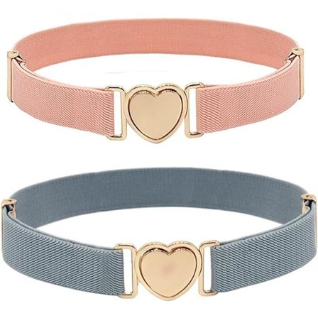 2 stk. pige bælte, pink og grå justerbar stræk bælte, pige strækbar elastisk bælte, justerbar bælte med hjerteformet spænde til bukser jeans kjoler