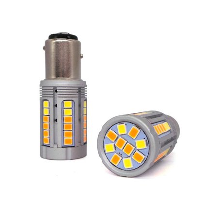 2 kpl P21/5W LED BAY15D 12-24V 21/5W valkoinen-oranssi polttimo ilman virhettä