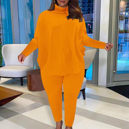 Damer Enfärgad Hög Hals Slimmad Ben Casual Toppar Och Byxdräkter