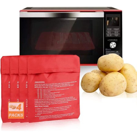 Mikrovågsugnspåse för potatis, 4 stycken mikrovågsugnspåsar för matlagning, potatispåse för mikrovågsugn, snabbpåse tvättbar återanvändbar 