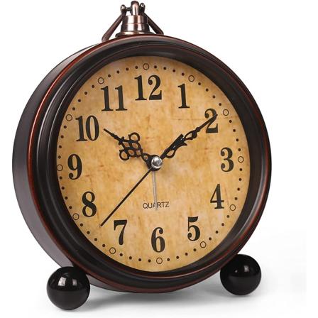 Batteridrevet alarmklokke, nattlys, vintage hengbar super stille ikke-tikkende analog bordklokke for soverom, nattbord, skrivebord, hylle