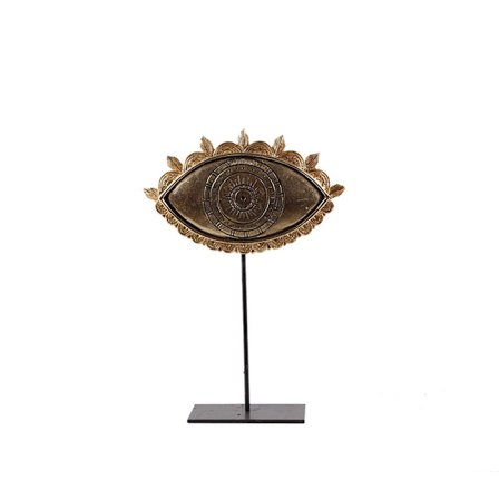 Silmäkoriste-toteemi, polyresiini, kulta/musta, 19x7x30cm