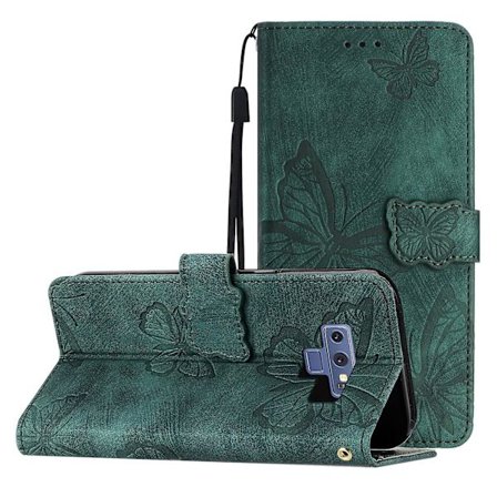 Kompatibel med Samsung Galaxy Note 9 Embossed Butterfly Case med lommebok og kickstand deksel [DM]