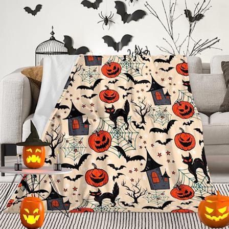 Halloween-teppe - Flaggermus-spøkelse-gresskar-teppe - Koselig Halloween-dekorasjon for fest, sofa, seng, stue 50"x60"" stil-6"