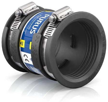 Purus 3032536 Gumminippel svart, med slangeklemmer, Innendørsavløp