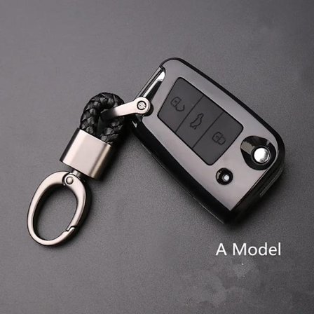 Carbonläder Bilnyckelfodral Fullt Skydd för VW Volkswagen Polo Golf Passat Beetle Caddy T5 Up Eos Tiguan SkodaA5 SEAT Leon Altea