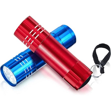 2 stk Mini Lommelykt Liten Håndholdt Lommelykt Barn LED Lommelykt 7,6 cm Vanntett, Batterier med Isolasjonskort Inkludert (Blå, Rød)