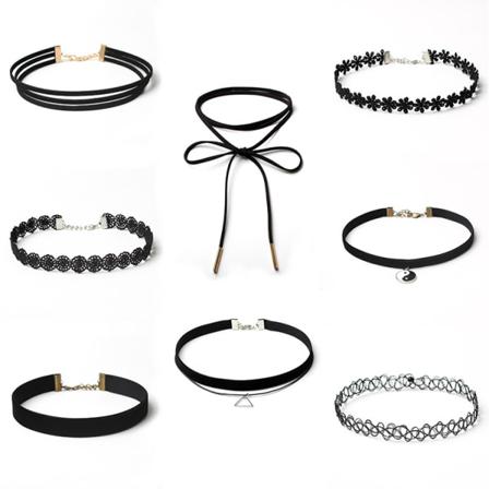 Retro Spets Gotiskt Halsband 8-pack Svart