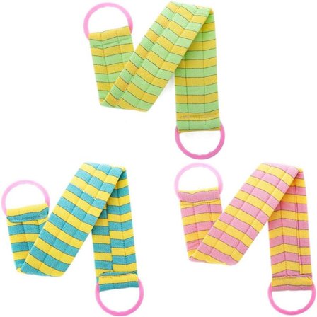 3 stk. Loofah Eksfolierende Rygskrubber Rygbørste Badebørste Kropssvampe Luffa med Rygstrop til Mænd og Kvinder