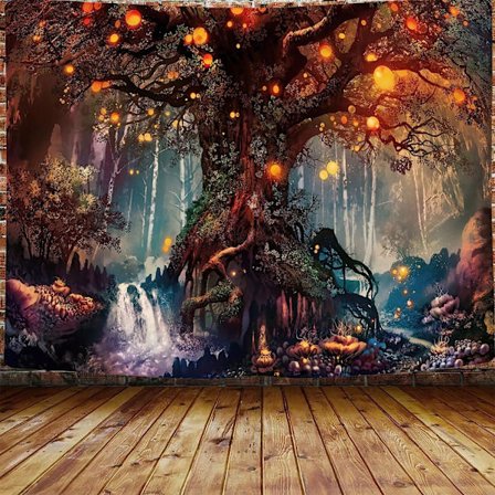 Magical Forest Tapestry Tree of Life Tapestry Trippy Tapestry Väggupphängning för sovrum (150x200cm)