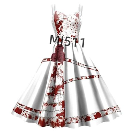 Ny europeisk og amerikansk 3D-trykt suspenderkjole rollespillkostyme Halloween karnevalfest Blood Rose S