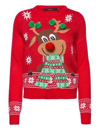 Vmnewfrostydeer Ls O-Neck Blouse Xmas Villapaita Punainen Vero Moda