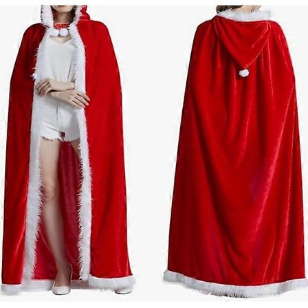 Julkappa i sammet, Julbordsdräkt, Juldräktkappa för vuxna, Röd tomtekappa i sammet för festival