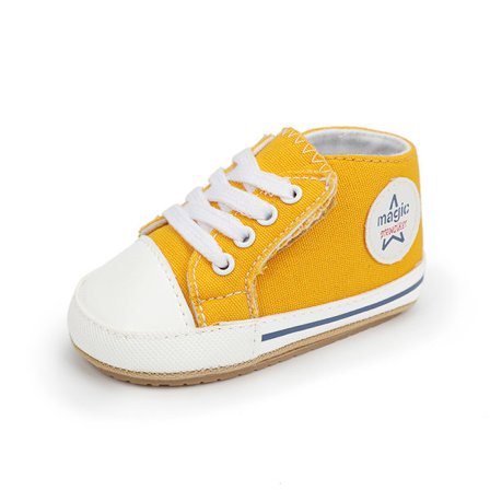 Keltaiset /11cm/76g lenkkarit taaperoille, kankaasta, ensimmäiset kävelykengät