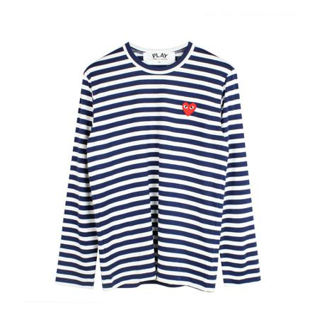Comme des Garçons Play Striped Heart Logo T- Shirt Blå, Dame Langærmet