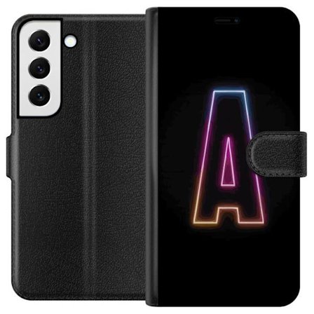 Kompatibel Tegnebogsetui til Samsung Samsung Galaxy S22 5G Minimalistisk neonbogstav A i regnbuefarvet lys mod sort baggrund i moderne typografisk sti