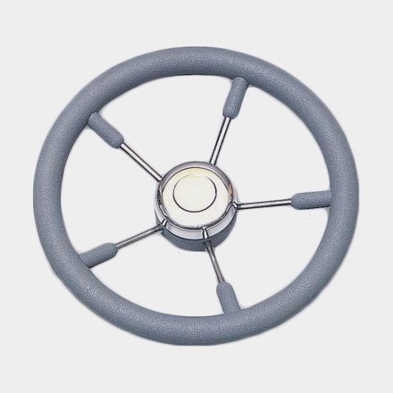 Powerboat steering wheel Mavimare & Mancini VB35, stainless steel & rubber, Ø350 mm, with hub, fits 3/4′′ (19 mm) steering shaft, grey/chrome