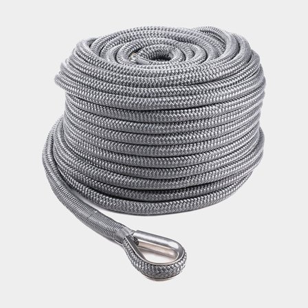 Cima d'ancora con redancia in acciaio inox Qvarken Dockline, poliestere intrecciato, Ø12 mm, 35 metri, grigio