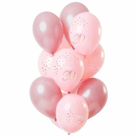 30-års Balloner Elegant Pink 33cm 12-pak
